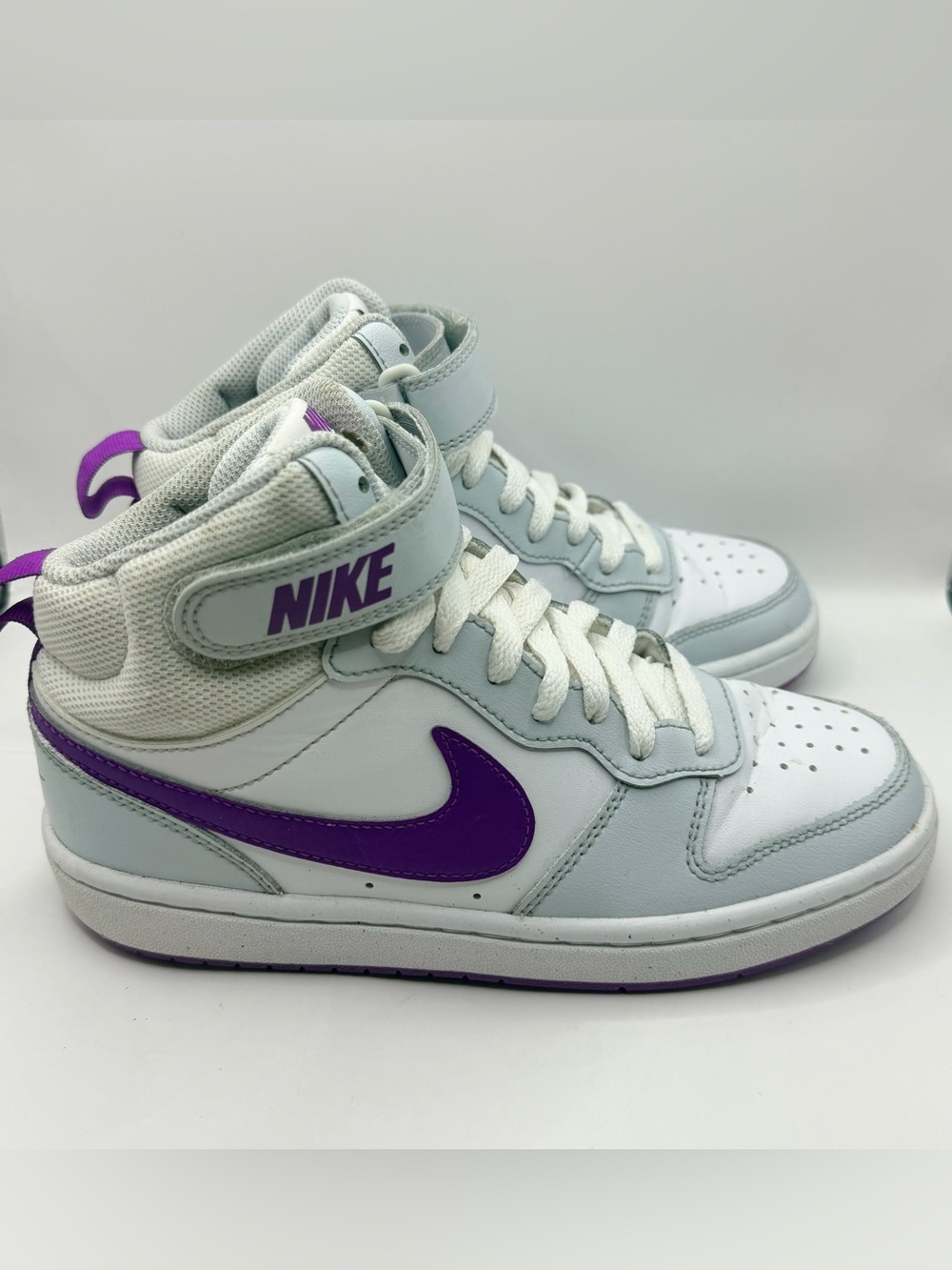 Nike Court Borough Mid 2 GS Pure Platinum Vivid Purple High Top Shoes 4Y CD7782